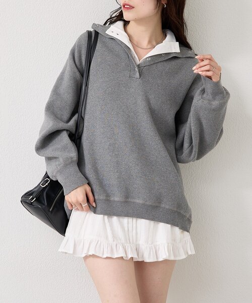 mystic（ミスティック）の「【4色展開】スウェットライクヘンリーニット（ニット/セーター・レディース・アイボリー/ネイビー/ピンク/グレー・FREE）」の16枚目の写真