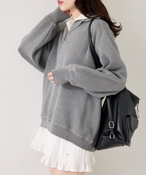 mystic（ミスティック）の「【4色展開】スウェットライクヘンリーニット（ニット/セーター・レディース・アイボリー/ネイビー/ピンク/グレー・FREE）」の17枚目の写真