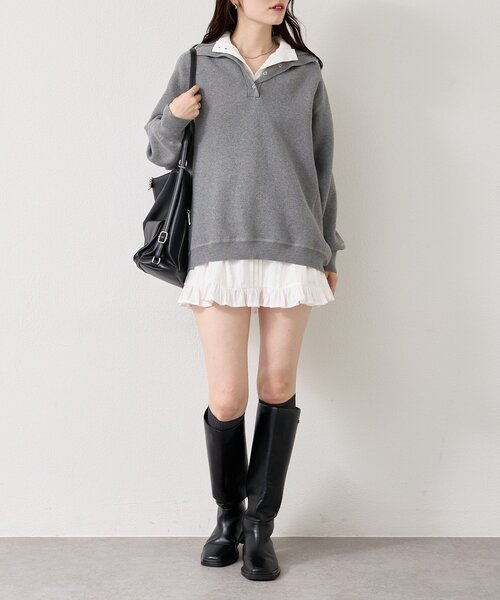 mystic（ミスティック）の「【4色展開】スウェットライクヘンリーニット（ニット/セーター・レディース・アイボリー/ネイビー/ピンク/グレー・FREE）」の20枚目の写真