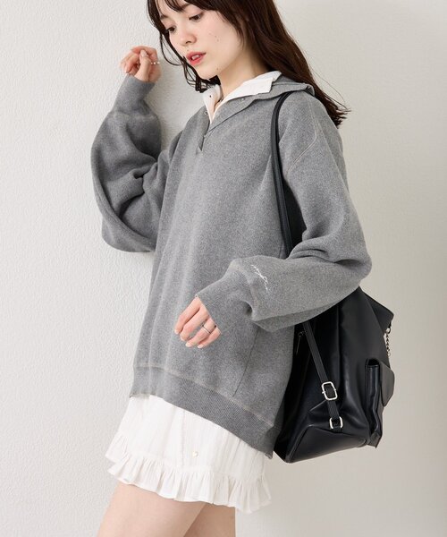 mystic（ミスティック）の「【4色展開】スウェットライクヘンリーニット（ニット/セーター・レディース・アイボリー/ネイビー/ピンク/グレー・FREE）」の21枚目の写真