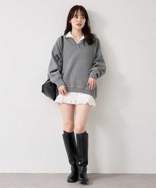 mystic（ミスティック）の「【4色展開】スウェットライクヘンリーニット（ニット/セーター・レディース・アイボリー/ネイビー/ピンク/グレー・FREE）」の22枚目の写真