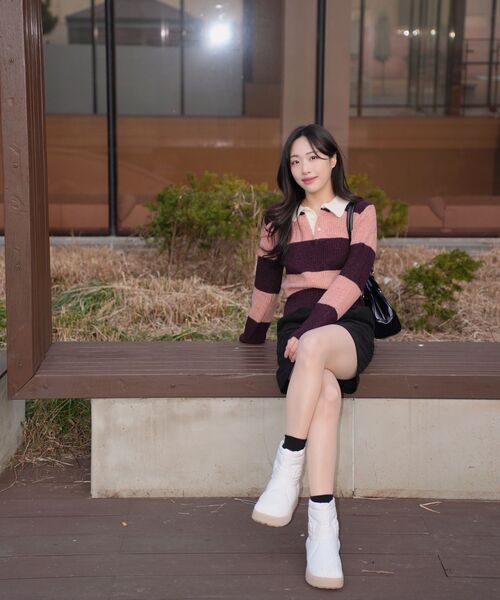 POKER FACE（ポーカーフェイス）の「(W)RUGBY SWEATER DEEP PEACH/BURGUNDY（ニット/セーター・レディース・バーガンディー・46）」の7枚目の写真