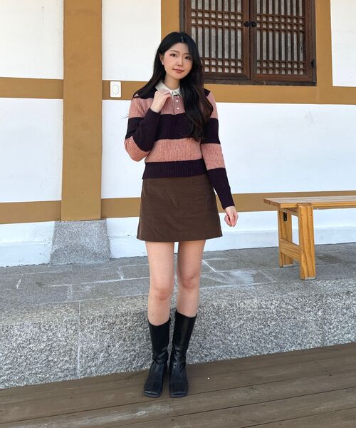 POKER FACE（ポーカーフェイス）の「(W)RUGBY SWEATER DEEP PEACH/BURGUNDY（ニット/セーター・レディース・バーガンディー・46）」の9枚目の写真