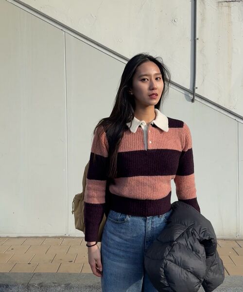 POKER FACE（ポーカーフェイス）の「(W)RUGBY SWEATER DEEP PEACH/BURGUNDY（ニット/セーター・レディース・バーガンディー・46）」の4枚目の写真