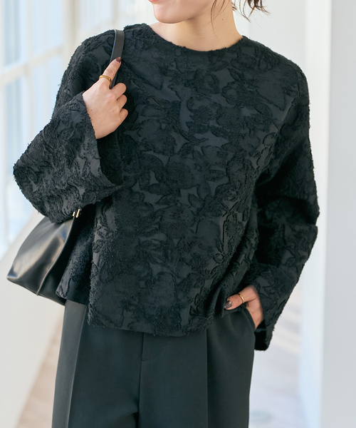 セール】フラワージャガード クルーネックブラウス（シャツ/ブラウス