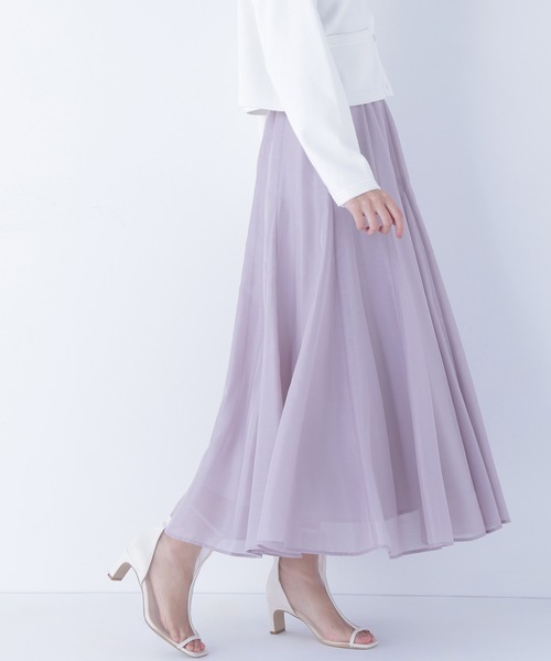 NATURAL BEAUTY BASIC（ナチュラルビューティーベーシック）の「◇シャイニーシアーボイルスカート（スカート・レディース・ブルー/チャコールグレー/ベージュ・P/S/MEDIUM/SMALL）」の12枚目の写真
