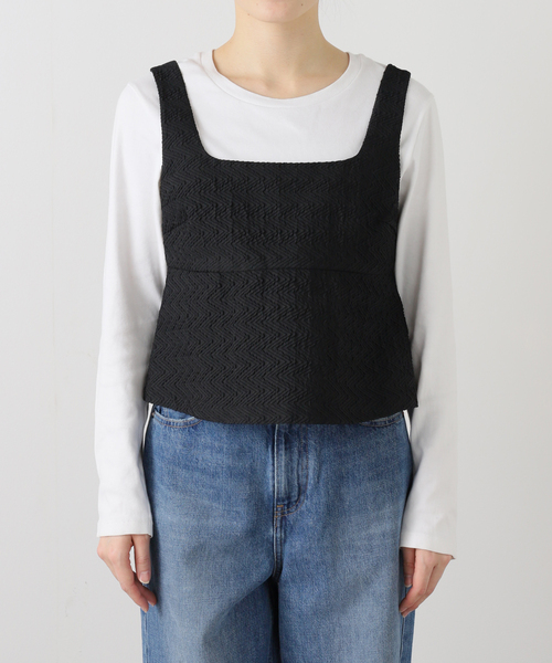 セール】ヘリンボーンジャガードスクエアネックブラウス（シャツ