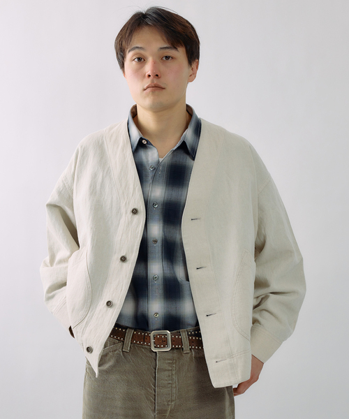 JOURNAL STANDARD J.S HOMESTEAD（ジャーナルスタンダードホームステッド）の「J.S.Homestead / コットンリネン デニム “JUDO” ブルゾン（その他アウター・メンズ・ネイビー/ブルー系その他/アイボリー・MEDIUM/LARGE）」の4枚目の写真