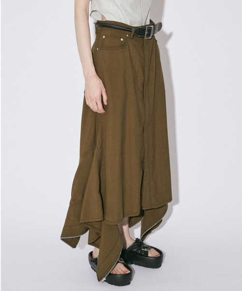 beautiful people（ビューティフルピープル）の「double-end tropical wool flare skirt（スカート・レディース・オリーブ・34/36）」の3枚目の写真