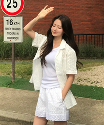 Amy Lace Half Sleeve Shirt - White