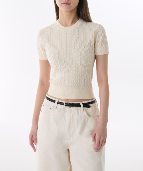 MUSINSA STANDARD WOMAN（ムシンサスタンダードウーマン）の「ウィメンズケーブルクルーネック半袖ニット[クリーム]（ニット/セーター・レディース・その他・LARGE/MEDIUM/SMALL/X-SMALL）」の7枚目の写真