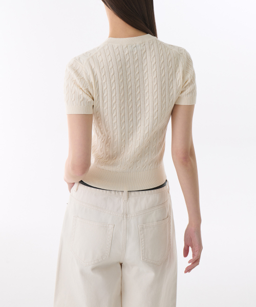MUSINSA STANDARD WOMAN（ムシンサスタンダードウーマン）の「ウィメンズケーブルクルーネック半袖ニット[クリーム]（ニット/セーター・レディース・その他・LARGE/MEDIUM/SMALL/X-SMALL）」の6枚目の写真