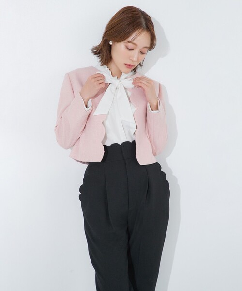 TOCCA（トッカ）の「CLOVER PROMISE ジャケット（ノーカラージャケット・レディース・ピンク系/アイボリー系・0/4）」の3枚目の写真