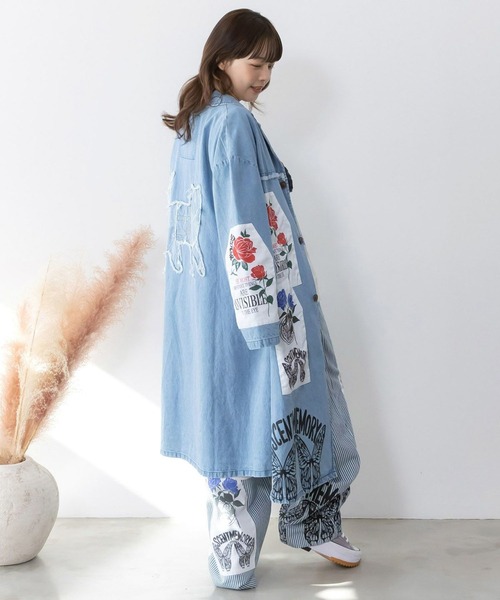 ScoLar（スカラー）の「ScoLar(スカラー) アップリケ×刺繍デニムorツイルロングコート（チェスターコート・レディース・ベージュ/ブルー・MEDIUM）」の7枚目の写真