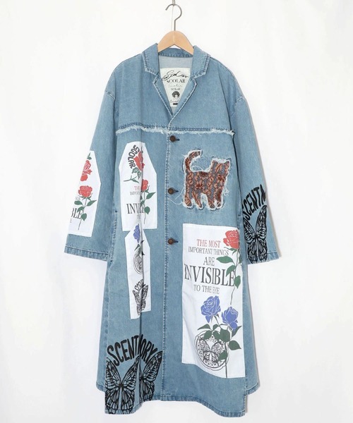 ScoLar（スカラー）の「ScoLar(スカラー) アップリケ×刺繍デニムorツイルロングコート（チェスターコート・レディース・ベージュ/ブルー・MEDIUM）」の16枚目の写真