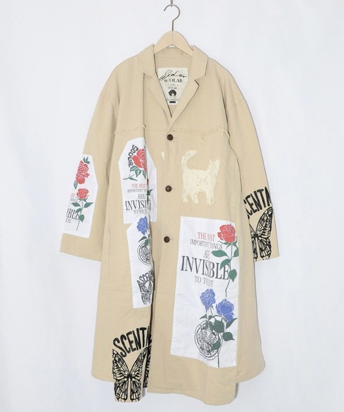 ScoLar（スカラー）の「ScoLar(スカラー) アップリケ×刺繍デニムorツイルロングコート（チェスターコート・レディース・ベージュ/ブルー・MEDIUM）」の19枚目の写真