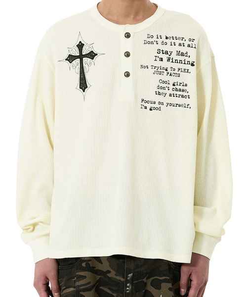 OY（オーワイ）の「『OY/オーワイ』BLESSED HENLEY L/S TOP/ブレストヘンリー長袖カットソー（Tシャツ/カットソー・レディース・ブラック/アイボリー・L/M）」の10枚目の写真