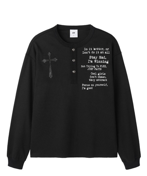 OY(オーワイ)の「『OY/オーワイ』BLESSED HENLEY L/S TOP/ブレストヘンリー長袖カットソー(Tシャツ/カットソー・メンズ・ブラック/アイボリー・L/M)」の21枚目の写真