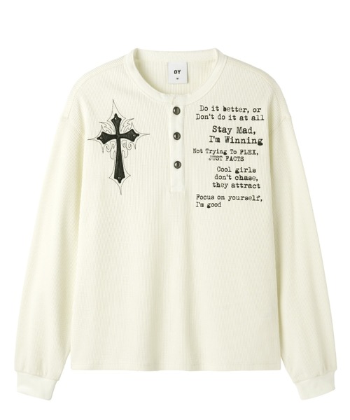 OY(オーワイ)の「『OY/オーワイ』BLESSED HENLEY L/S TOP/ブレストヘンリー長袖カットソー(Tシャツ/カットソー・メンズ・ブラック/アイボリー・L/M)」の22枚目の写真