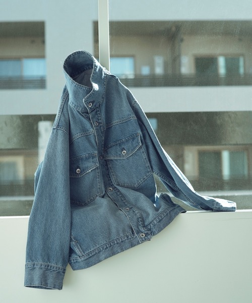 ADAM ET ROPE'（アダムエロペ）の「【WEB限定】スタンドネックデニムジャケット（デニムジャケット・レディース・サックスブルー/ブルー・FREE）」の3枚目の写真