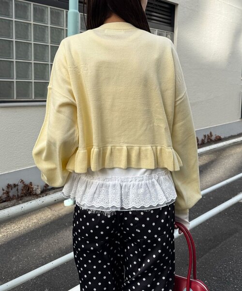 CIAOPANIC(チャオパニック)の「メッセージ刺繡配色ロゴフリルニットカーディガン(カーディガン/ボレロ・レディース・グレー/チャコールグレー/イエロー/ネイビー/ミント/ピンク・ONE SIZE)」の11枚目の写真