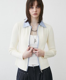 MONOe（モノエ）の「【レイヤード風】シャツドッキングZIPリブカーディガン（カーディガン/ボレロ）」