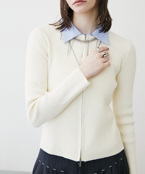 MONOe(モノエ)の「【レイヤード風】シャツドッキングZIPリブカーディガン(カーディガン/ボレロ・レディース・グレー/アイボリー/ブラック・FREE)」の3枚目の写真