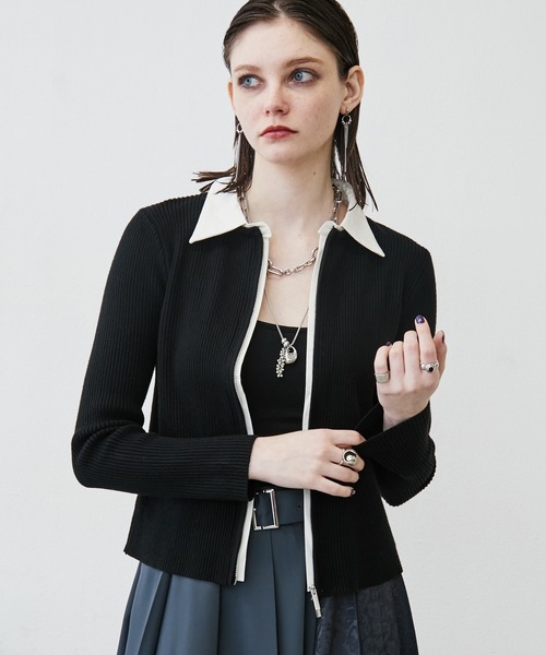 MONOe(モノエ)の「【レイヤード風】シャツドッキングZIPリブカーディガン(カーディガン/ボレロ・レディース・グレー/アイボリー/ブラック・FREE)」の1枚目の写真