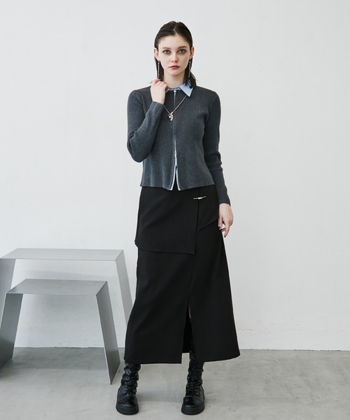 MONOe(モノエ)の「【レイヤード風】シャツドッキングZIPリブカーディガン(カーディガン/ボレロ・レディース・グレー/アイボリー/ブラック・FREE)」の20枚目の写真