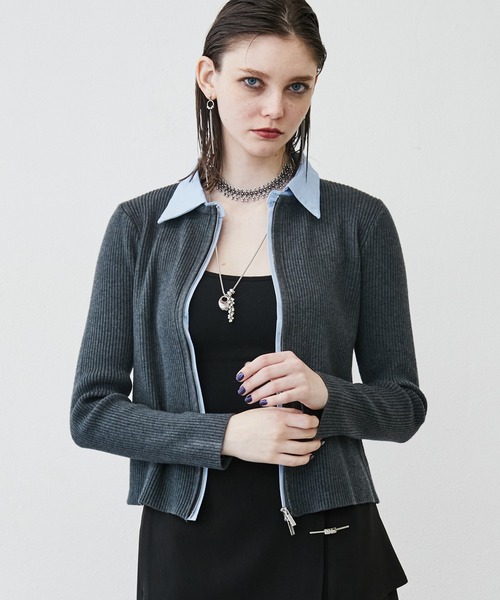 MONOe(モノエ)の「【レイヤード風】シャツドッキングZIPリブカーディガン(カーディガン/ボレロ・レディース・グレー/アイボリー/ブラック・FREE)」の13枚目の写真