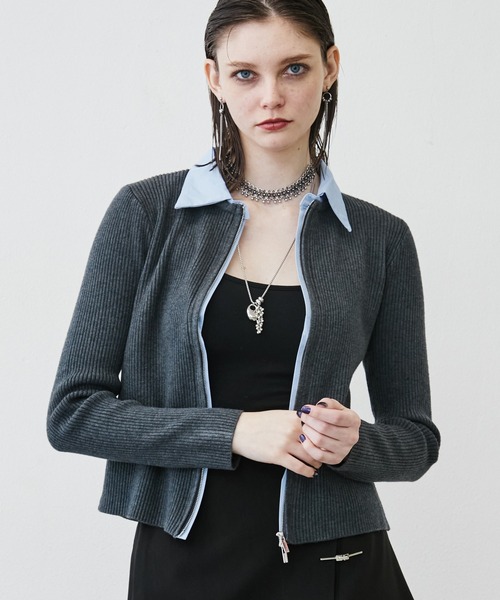 MONOe(モノエ)の「【レイヤード風】シャツドッキングZIPリブカーディガン(カーディガン/ボレロ・レディース・グレー/アイボリー/ブラック・FREE)」の14枚目の写真