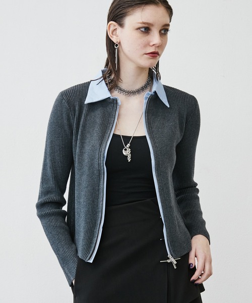 MONOe(モノエ)の「【レイヤード風】シャツドッキングZIPリブカーディガン(カーディガン/ボレロ・レディース・グレー/アイボリー/ブラック・FREE)」の15枚目の写真