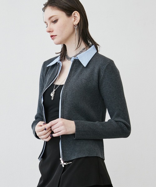 MONOe(モノエ)の「【レイヤード風】シャツドッキングZIPリブカーディガン(カーディガン/ボレロ・レディース・グレー/アイボリー/ブラック・FREE)」の16枚目の写真
