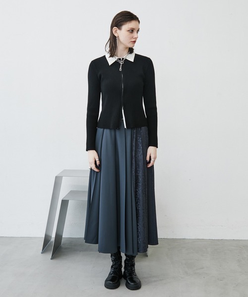 MONOe(モノエ)の「【レイヤード風】シャツドッキングZIPリブカーディガン(カーディガン/ボレロ・レディース・グレー/アイボリー/ブラック・FREE)」の7枚目の写真
