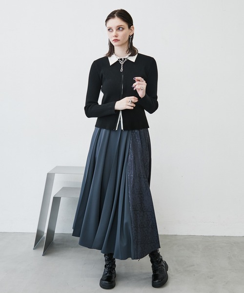 MONOe(モノエ)の「【レイヤード風】シャツドッキングZIPリブカーディガン(カーディガン/ボレロ・レディース・グレー/アイボリー/ブラック・FREE)」の8枚目の写真
