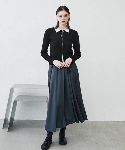 MONOe(モノエ)の「【レイヤード風】シャツドッキングZIPリブカーディガン(カーディガン/ボレロ・レディース・グレー/アイボリー/ブラック・FREE)」の10枚目の写真