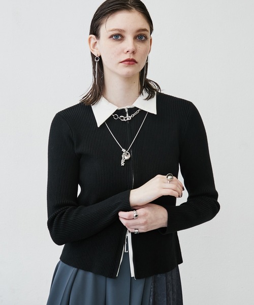 MONOe(モノエ)の「【レイヤード風】シャツドッキングZIPリブカーディガン(カーディガン/ボレロ・レディース・グレー/アイボリー/ブラック・FREE)」の4枚目の写真