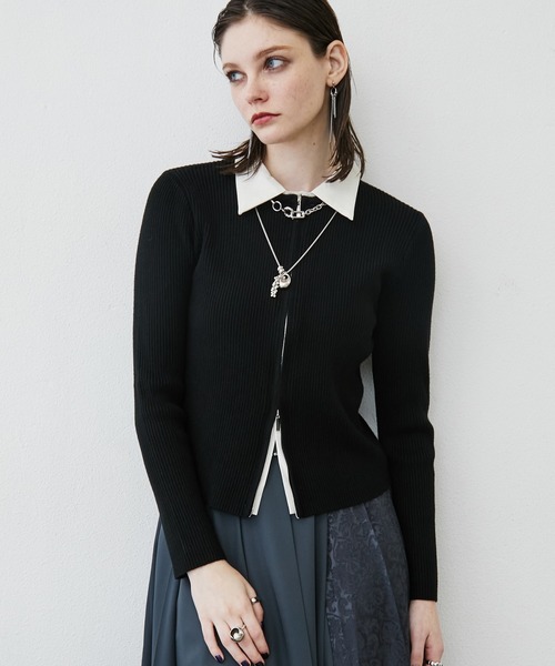 MONOe(モノエ)の「【レイヤード風】シャツドッキングZIPリブカーディガン(カーディガン/ボレロ・レディース・グレー/アイボリー/ブラック・FREE)」の5枚目の写真
