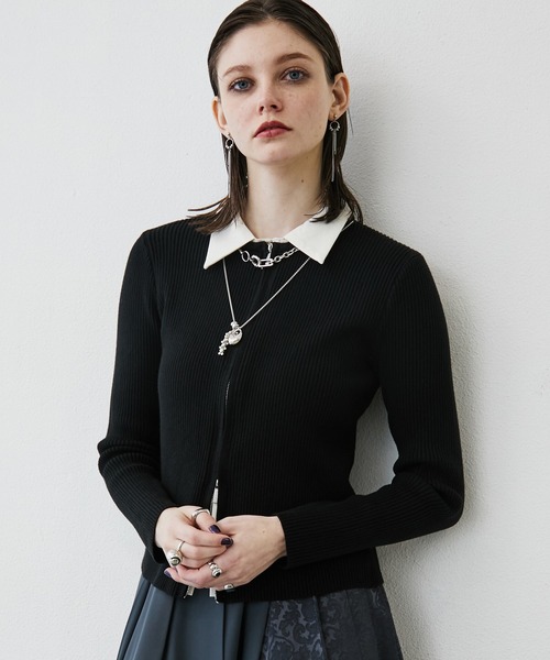 MONOe(モノエ)の「【レイヤード風】シャツドッキングZIPリブカーディガン(カーディガン/ボレロ・レディース・グレー/アイボリー/ブラック・FREE)」の6枚目の写真