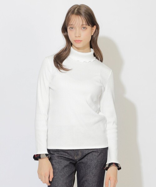 CB CRESTBRIDGE(シービークレストブリッジ)の「【Quiet checkシリーズ】ハイネックインナー(Tシャツ/カットソー・レディース・オフホワイト/ダークネイビー/ホワイト系その他・M)」の1枚目の写真