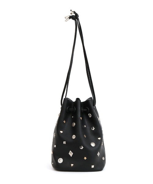 kakatoo（カカトゥ）の「カカトゥ kakatoo / WEB限定ビジューミックスチャーム ドロストバッグ（ショルダーバッグ・レディース・ブラック/ゴールド/アイボリー・FREE）」の13枚目の写真