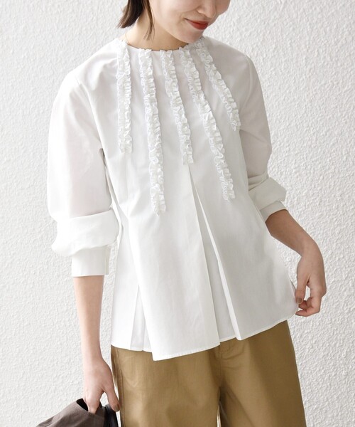 SHIPS any:〈洗濯機可能〉REPREVE フリル クルーネック Aライン