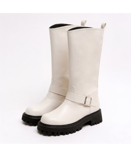 MAC MOC（マックモック）の「ホラン 2カラー ミドルブーツ 4.5cm（ブーツ・レディース・ブラック/アイボリー・23.5cm/22.5cm/23cm/24cm/24.5cm/25cm）」の2枚目の写真
