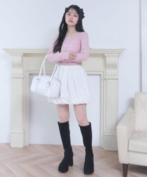 WEGO（ウィゴー）の「WEGO/スタッズハートチャーム付きハトメボストン（ハンドバッグ・レディース・ブラック/ホワイト/レッド・FREE）」の4枚目の写真