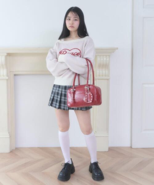 WEGO（ウィゴー）の「WEGO/スタッズハートチャーム付きハトメボストン（ハンドバッグ・レディース・ブラック/ホワイト/レッド・FREE）」の16枚目の写真