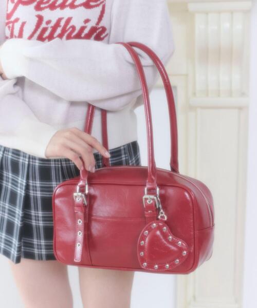 WEGO（ウィゴー）の「WEGO/スタッズハートチャーム付きハトメボストン（ハンドバッグ・レディース・ブラック/ホワイト/レッド・FREE）」の17枚目の写真