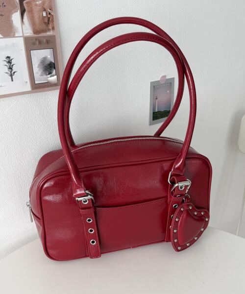 WEGO（ウィゴー）の「WEGO/スタッズハートチャーム付きハトメボストン（ハンドバッグ・レディース・ブラック/ホワイト/レッド・FREE）」の19枚目の写真