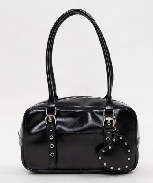 WEGO（ウィゴー）の「WEGO/スタッズハートチャーム付きハトメボストン（ハンドバッグ・レディース・ブラック/ホワイト/レッド・FREE）」の21枚目の写真