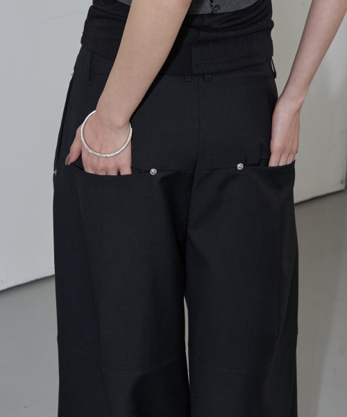 ZIZEMUSEUM(ジゼミュージアム)の「WAIST DETAIL TWO-TUCK WIDE SLACKS (BLACK)(スラックス・レディース・その他・SMALL/MEDIUM/LARGE)」の4枚目の写真