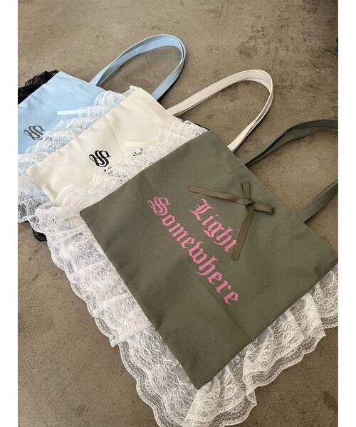 jouetie（ジュエティ）の「ロゴレースフリルトートバッグ（トートバッグ・レディース・カーキ/ブラック/アイボリー/ブルー・FREE）」の5枚目の写真